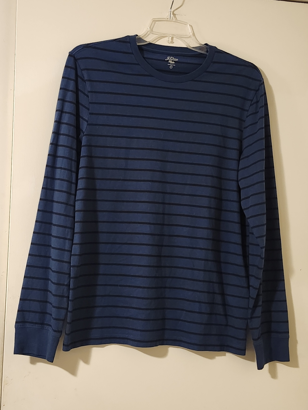 J CrewMen's Long Sleeve Blue/Black Striped Preppy Long Sleeve Crewneck Shirt L